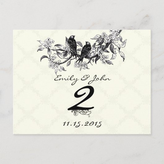 Cartes de numéro de table de mariage d'oiseaux vin (Devant)