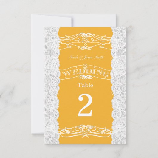 Cartes de numéro de table de mariage en dentelle j (Devant)