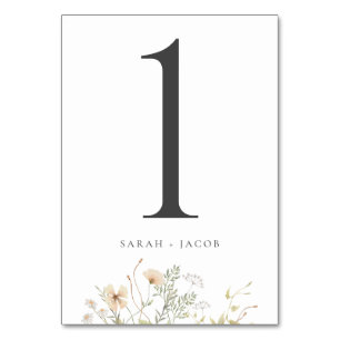Cartes de Numéro de Table de Mariage Fleur Sauvage