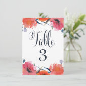 Cartes de numéro de table de mariage floral aquare (Debout devant)