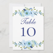 Cartes de numéro de table de mariage floral bleu-v (Devant)