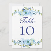 Cartes de numéro de table de mariage floral bleu-v (Dos)