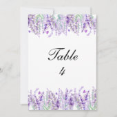 Cartes de numéro de table de mariage floral lavand (Devant)