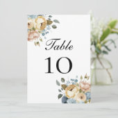 Cartes de numéro de table de mariage florales crèm (Debout devant)