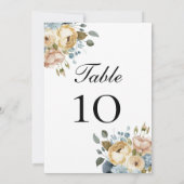 Cartes de numéro de table de mariage florales crèm (Dos)