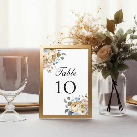 Cartes de numéro de table de mariage florales crèm