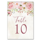 Cartes de numéro de table de mariage florales rose (Dos)