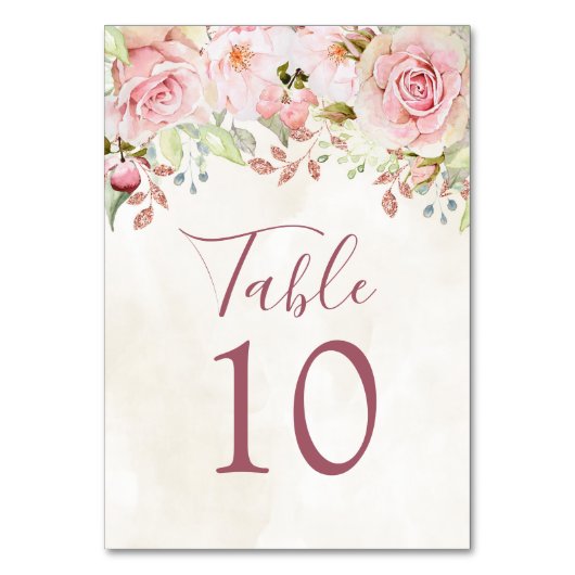Cartes de numéro de table de mariage florales rose (Par défaut)