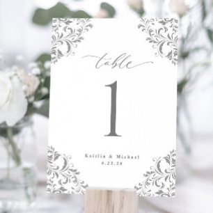 Cartes de numéro de table de mariage gris argenté
