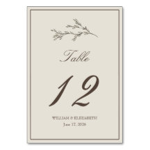 Cartes de numéro de table de mariage minimaliste é