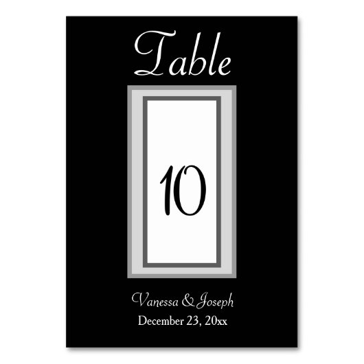 Cartes de numéro de table de mariage noir blanc ar (Dos)