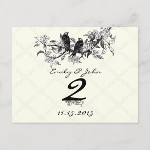 Cartes de numéro de table de mariage oiseaux vinta