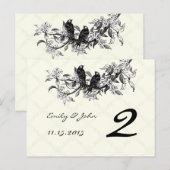 Cartes de numéro de table de mariage oiseaux vinta (Devant / Derrière)
