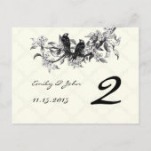 Cartes de numéro de table de mariage oiseaux vinta (Dos)