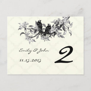 Cartes de numéro de table de mariage oiseaux vinta