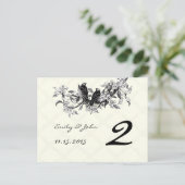 Cartes de numéro de table de mariage oiseaux vinta (Debout devant)