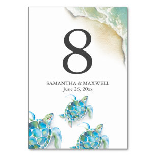 Cartes de numéro de table de mariage sur la plage