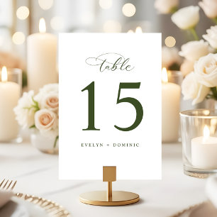 Cartes de numéro de table de mariage vert blanc mi