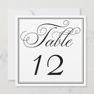 Cartes de numéro de table de script noir et blanc 