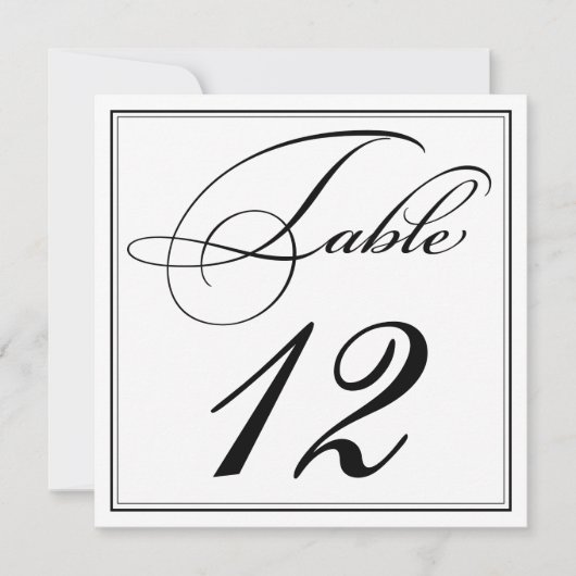 Cartes de numéro de table de script noir et blanc (Devant)