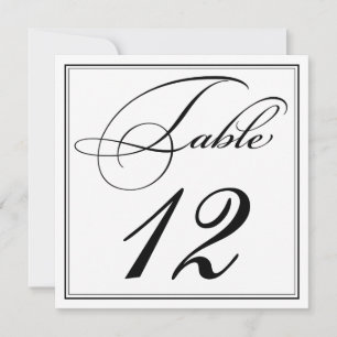 Cartes de numéro de table de script noir et blanc 