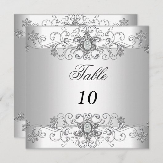 Cartes de Numéro de Table Diamant Blanc Argent (Devant / Derrière)