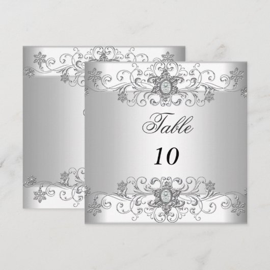 Cartes de Numéro de Table Diamant Blanc Argenté (Devant / Derrière)