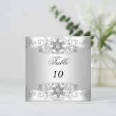 Cartes de Numéro de Table Diamant Blanc Argenté (Debout devant)