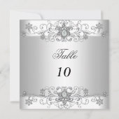 Cartes de Numéro de Table Diamant Blanc Argenté (Dos)