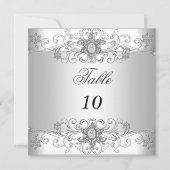 Cartes de Numéro de Table Diamant Blanc Argenté (Devant)