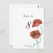 Cartes de numéro de table du Mariage Red Peonies (Devant / Derrière)