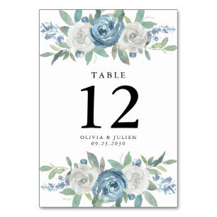 Cartes de numéro de table Dusty Blue & White Maria