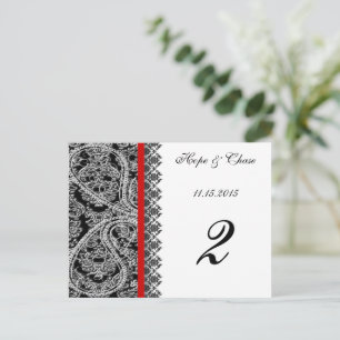 Cartes de numéro de table en damas noir avec garni