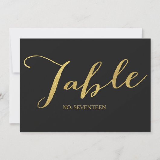 Cartes de numéro de table en écriture dorée chic (Devant)