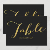 Cartes de numéro de table en écriture dorée chic (Devant / Derrière)