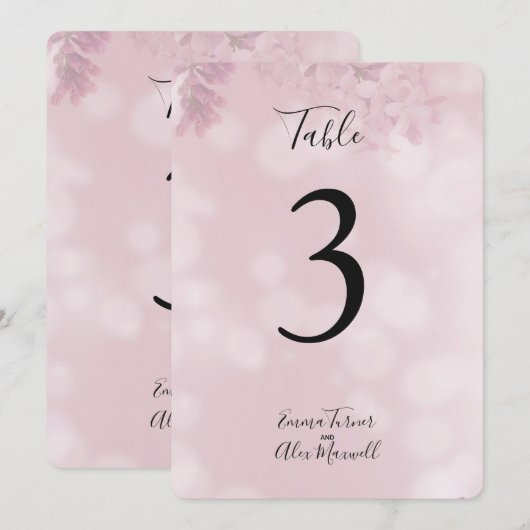 Cartes de numéro de table Fleurs romantiques roses (Devant / Derrière)