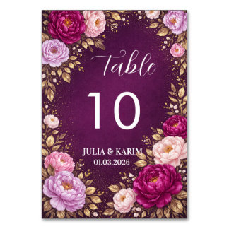 Cartes de numéro de table florales violettes pour