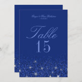 Cartes de numéro de table Glitz Glitter Saphir Cha (Devant / Derrière)