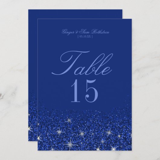 Cartes de numéro de table Glitz Glitter Saphir Cha (Devant / Derrière)