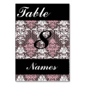 Cartes de numéro de table Mariage damassé rose (Dos)