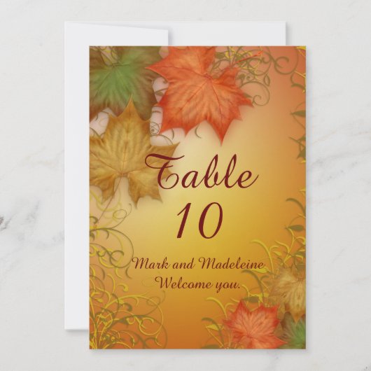 Cartes de numéro de table Mariage d'automne (Devant)