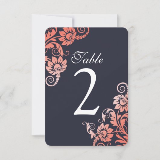 Cartes de Numéro de Table Ombre Corail et Bleu (Devant)