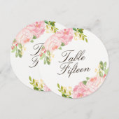 Cartes de numéro de table rondes aux pivoines rose (Devant / Derrière)