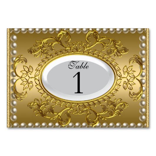 Cartes de Numéro de Table Royal Blanc Or (Devant)