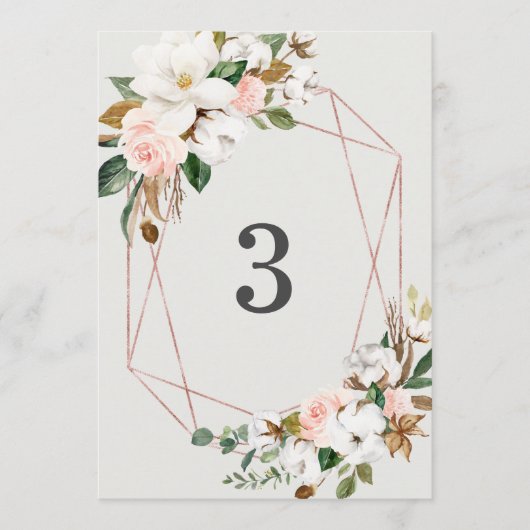 Cartes de numéro de tableau de Magnolia géométriqu (Devant)