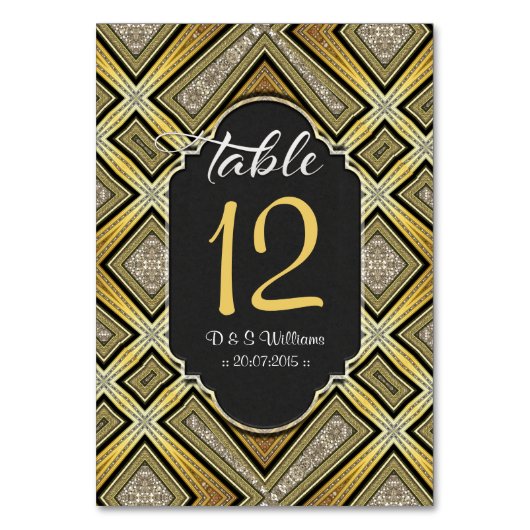 Cartes de numéro de tableau de Motif noir en or ru (Dos)