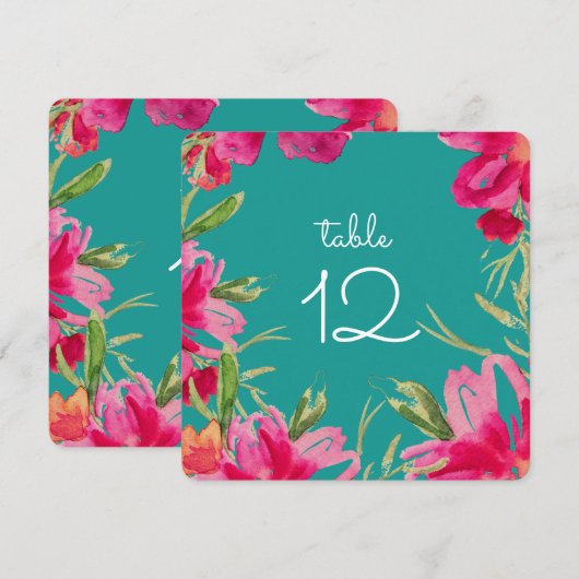 Cartes de numéro de tableau Floral Fuchsia Turquoi (Devant / Derrière)