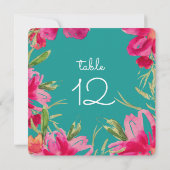 Cartes de numéro de tableau Floral Fuchsia Turquoi (Dos)