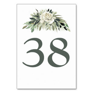 Cartes de numéro de tableau vert et blanc Fleur