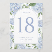 Cartes de numéros de table à arche d'hortensia ble (Dos)